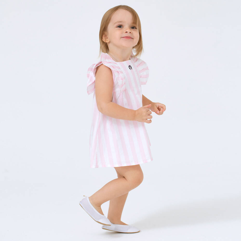 AIGNER-Girls Pink Striped Ruffle Dress | Childrensalon Outlet