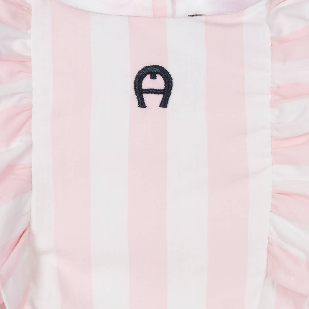 AIGNER-Girls Pink Striped Ruffle Dress | Childrensalon Outlet