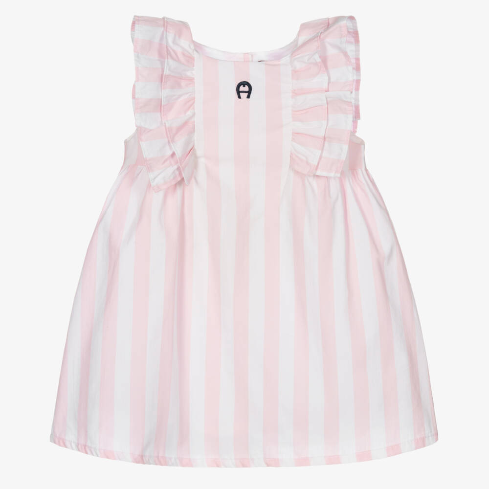 AIGNER-Girls Pink Striped Ruffle Dress | Childrensalon Outlet