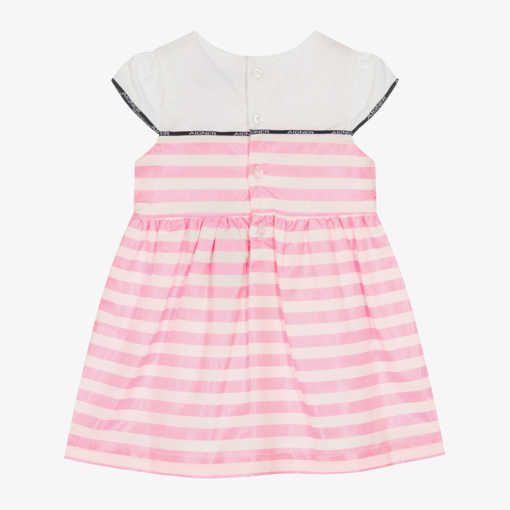 AIGNER-Girls Pink Striped Satin Dress | Childrensalon Outlet