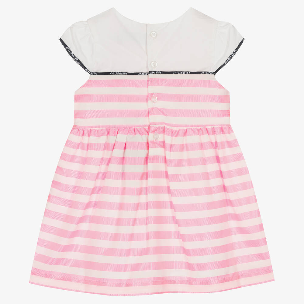 AIGNER-Girls Pink Striped Satin Dress | Childrensalon Outlet