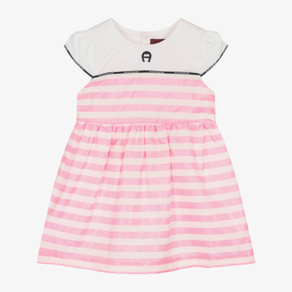 AIGNER-Girls Pink Striped Satin Dress | Childrensalon Outlet