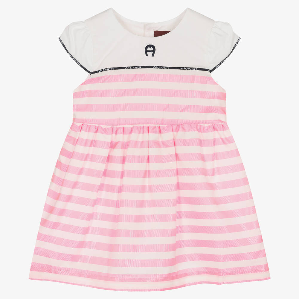 AIGNER - Girls Pink Striped Satin Dress | Childrensalon