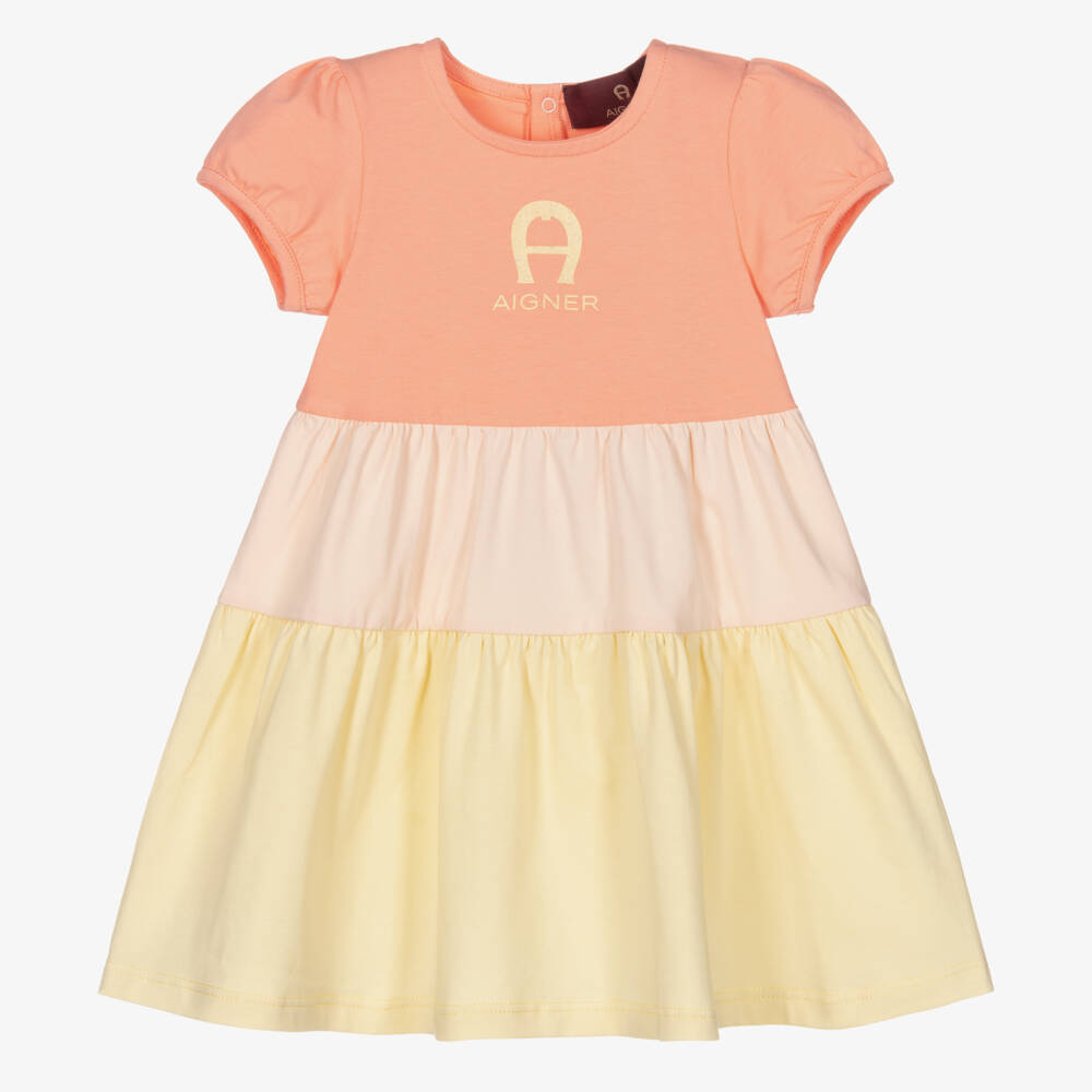 AIGNER-Girls Pink Tiered Cotton Dress | Childrensalon Outlet