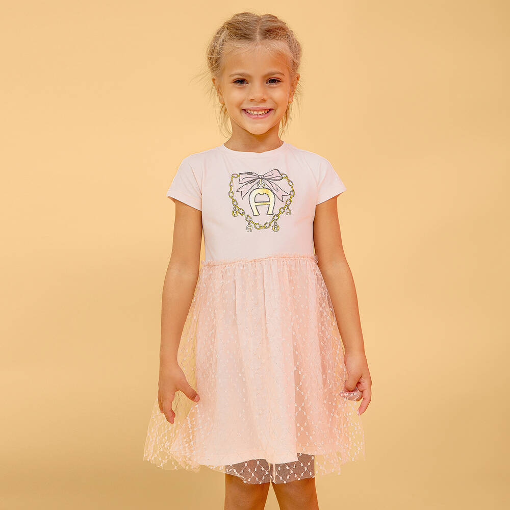 AIGNER-Girls Pink Tulle Logo Dress | Childrensalon Outlet