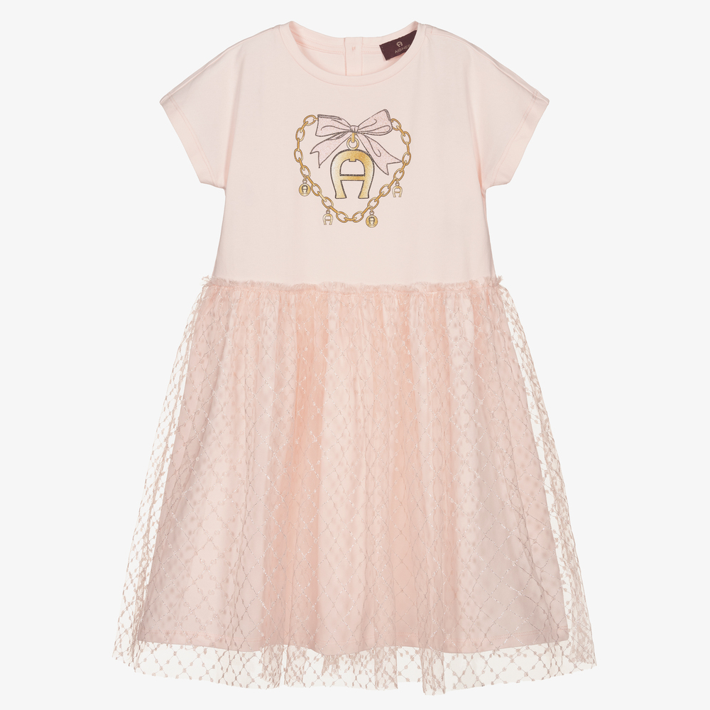 AIGNER-فستان قطن جيرسي وتول لون زهري | Childrensalon Outlet