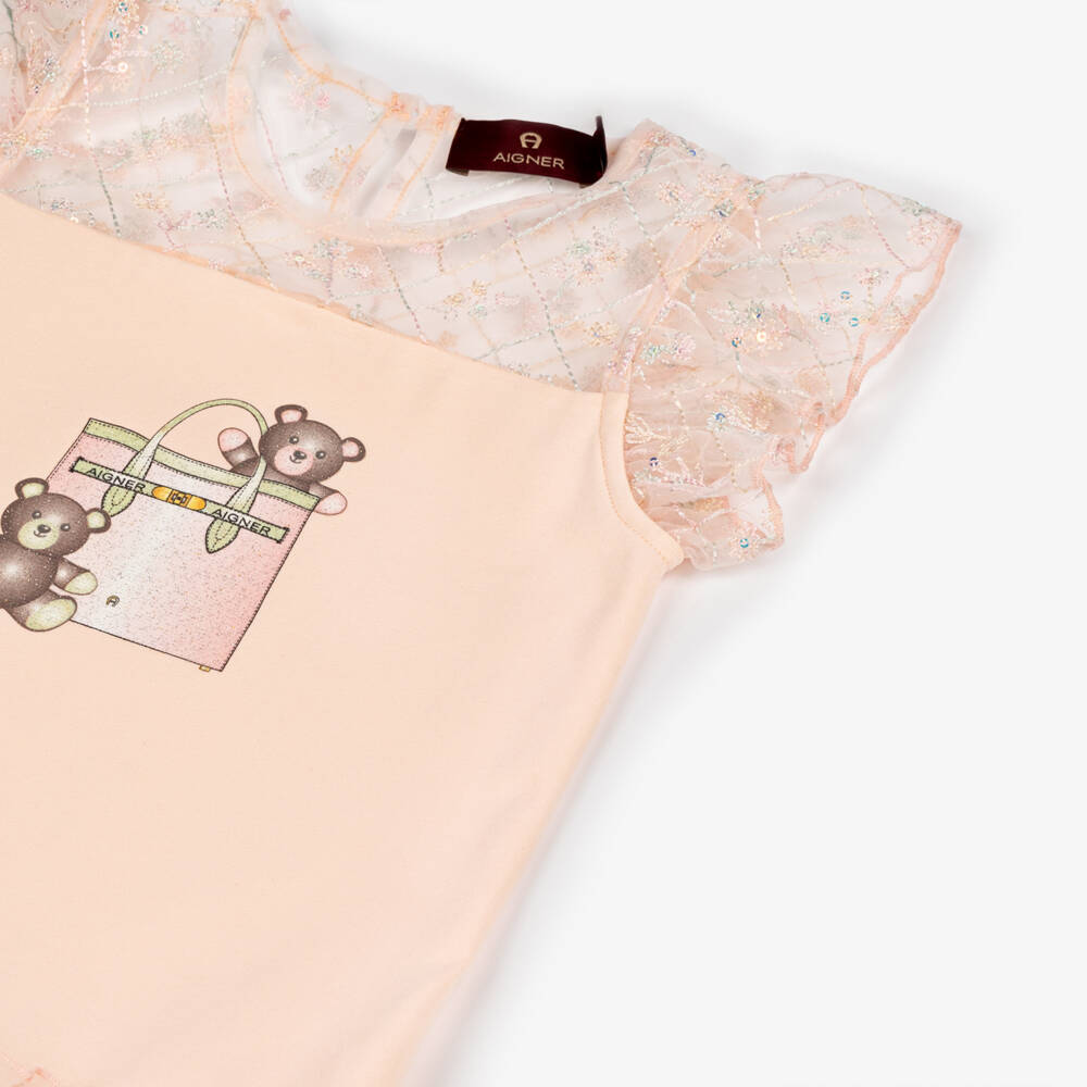 AIGNER-Girls' Pink Tulle Trim Dress | Childrensalon Outlet