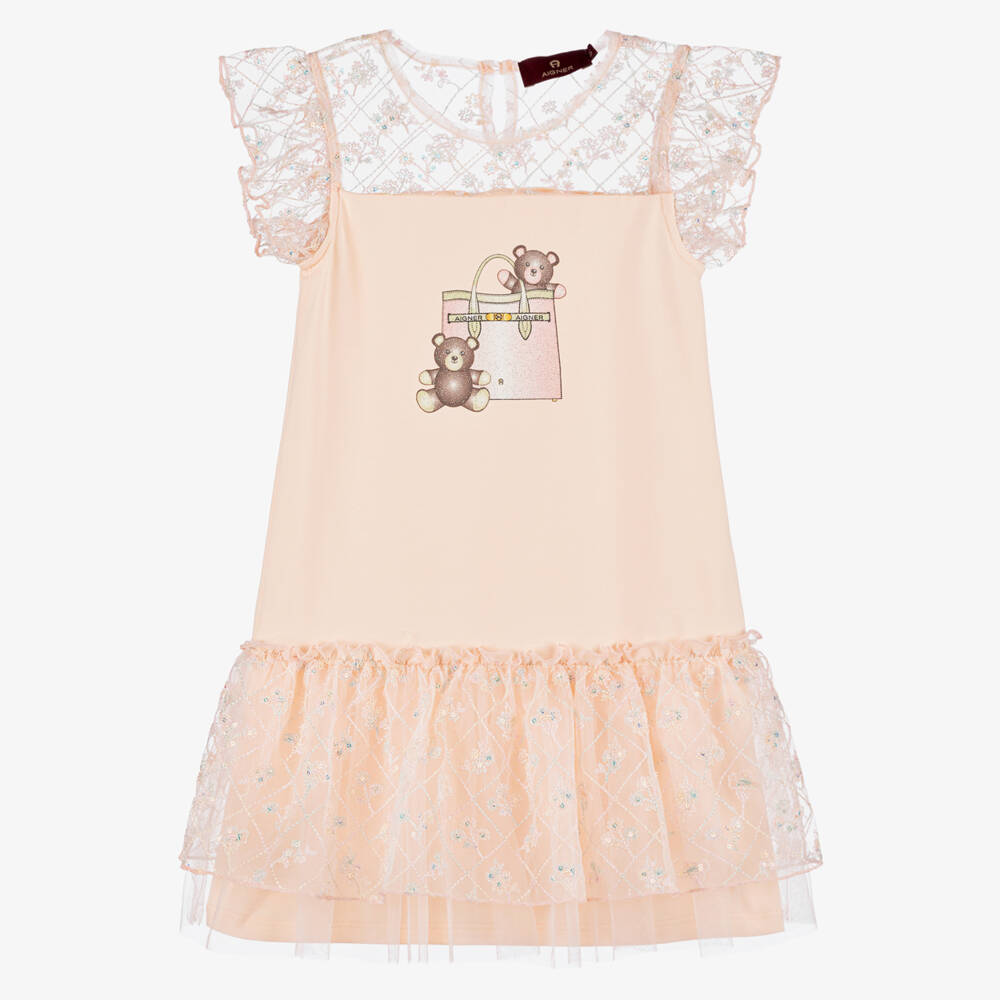 AIGNER-فستان وردي للبنات بتفاصيل تول | Childrensalon Outlet