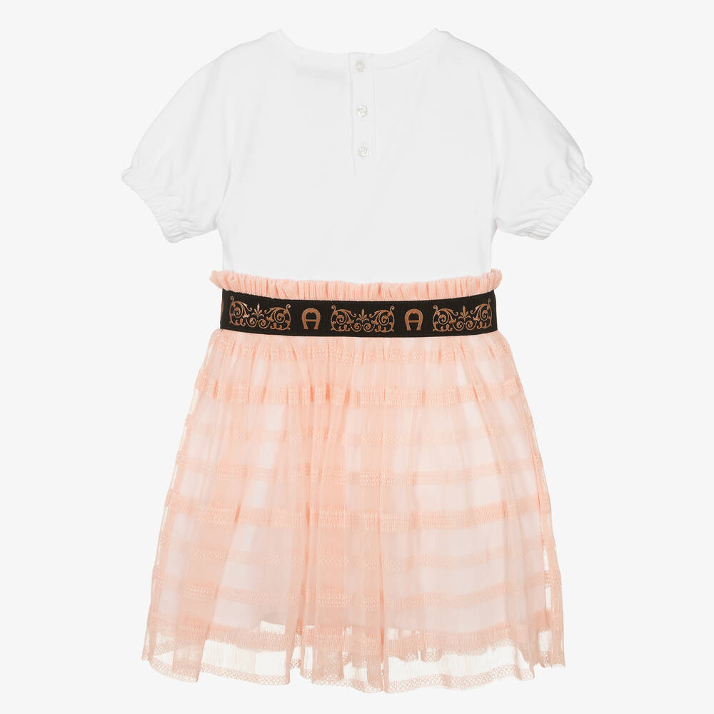 AIGNER-Girls Pink & White Butterfly Dress | Childrensalon Outlet