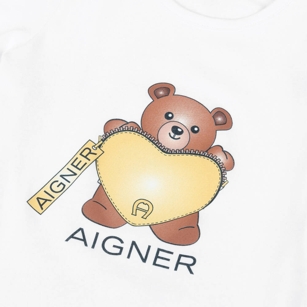 AIGNER-Girls Pink & White Cotton Bear Short Pyjamas | Childrensalon Outlet