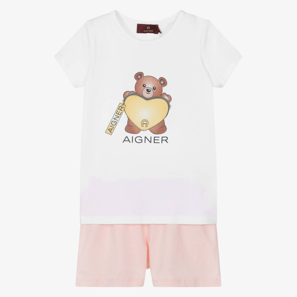AIGNER-طقم نوم قطني وردي للبنات مع دب | Childrensalon Outlet