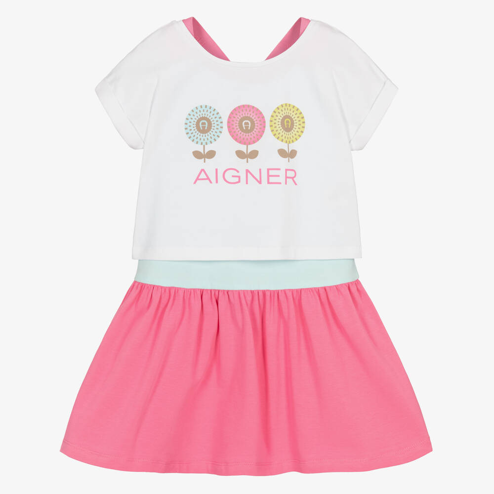 AIGNER-طقم قطني وردي وأبيض للبنات | Childrensalon Outlet