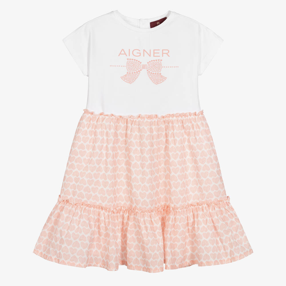 AIGNER - Girls Pink & White Logo Dress | Childrensalon