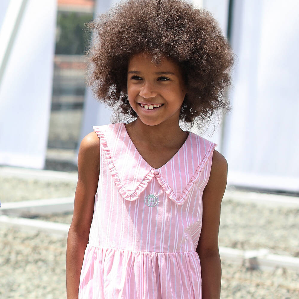 AIGNER-Girls Pink & White Striped Poplin Dress | Childrensalon Outlet