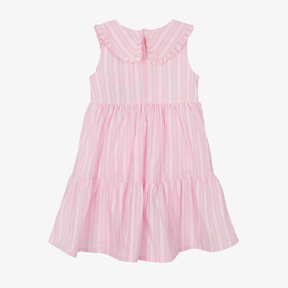 AIGNER-Girls Pink & White Striped Poplin Dress | Childrensalon Outlet