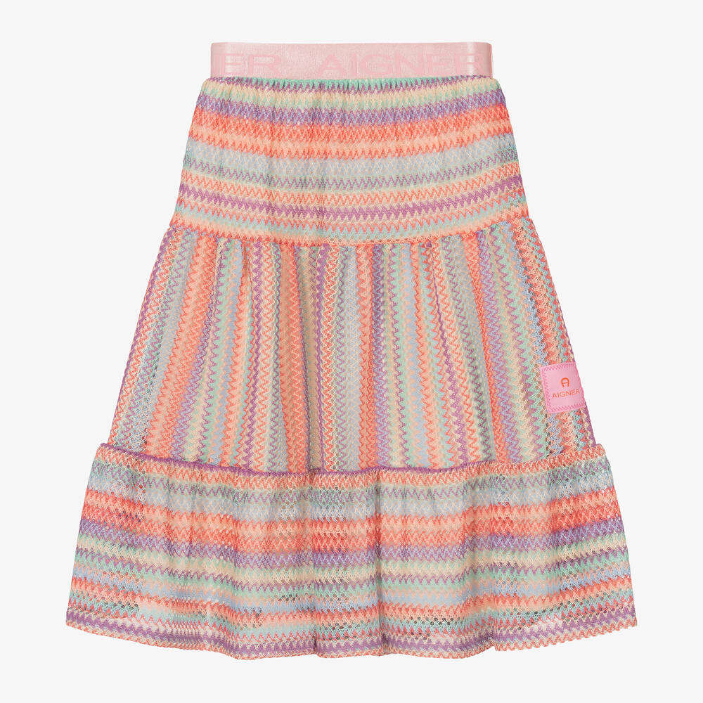 AIGNER-Girls Pink Zigzag Crochet Skirt | Childrensalon Outlet