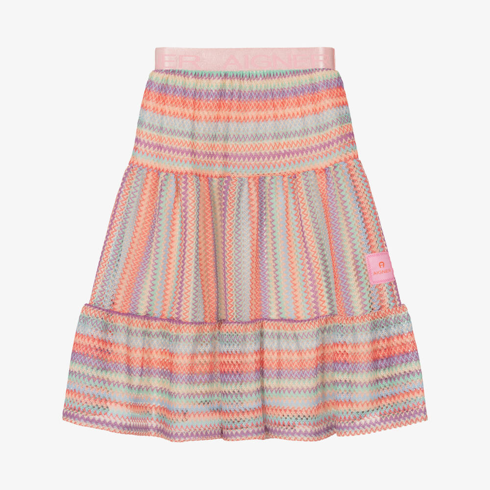 AIGNER-Girls Pink Zigzag Crochet Skirt | Childrensalon Outlet