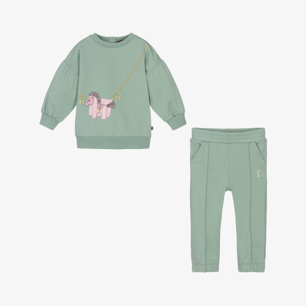 AIGNER-بدلة رياضية قطن جيرسي لون أخضر للبنات | Childrensalon Outlet