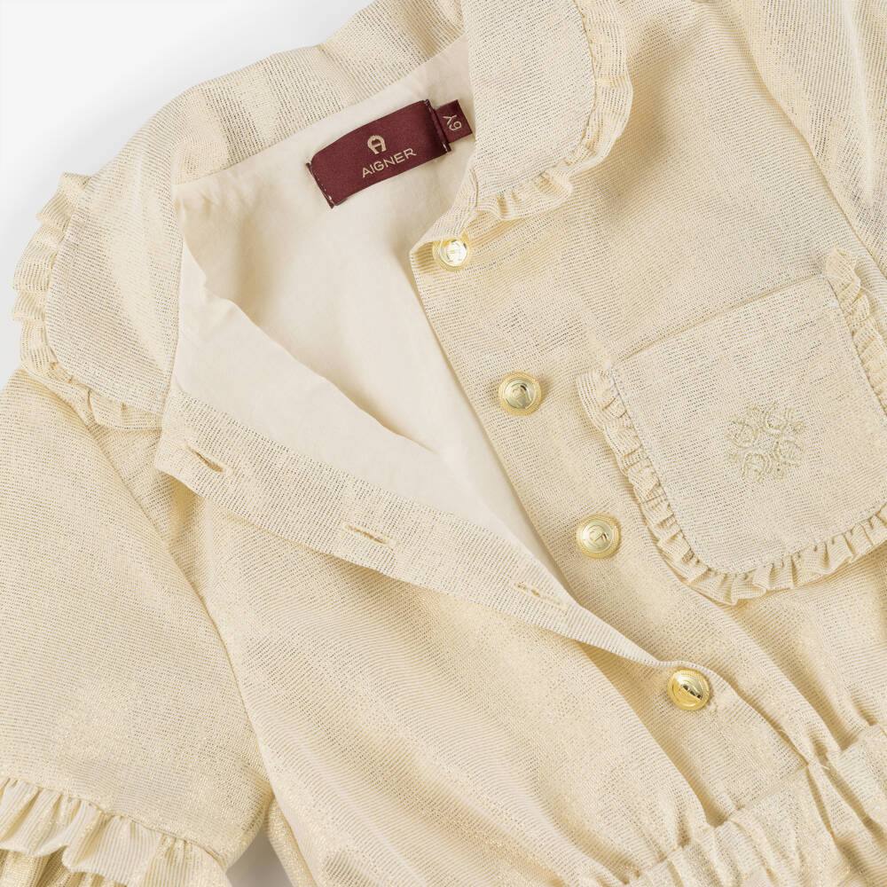 AIGNER-Girls Shimmery Gold Dress with Ruffle Trims | Childrensalon Outlet