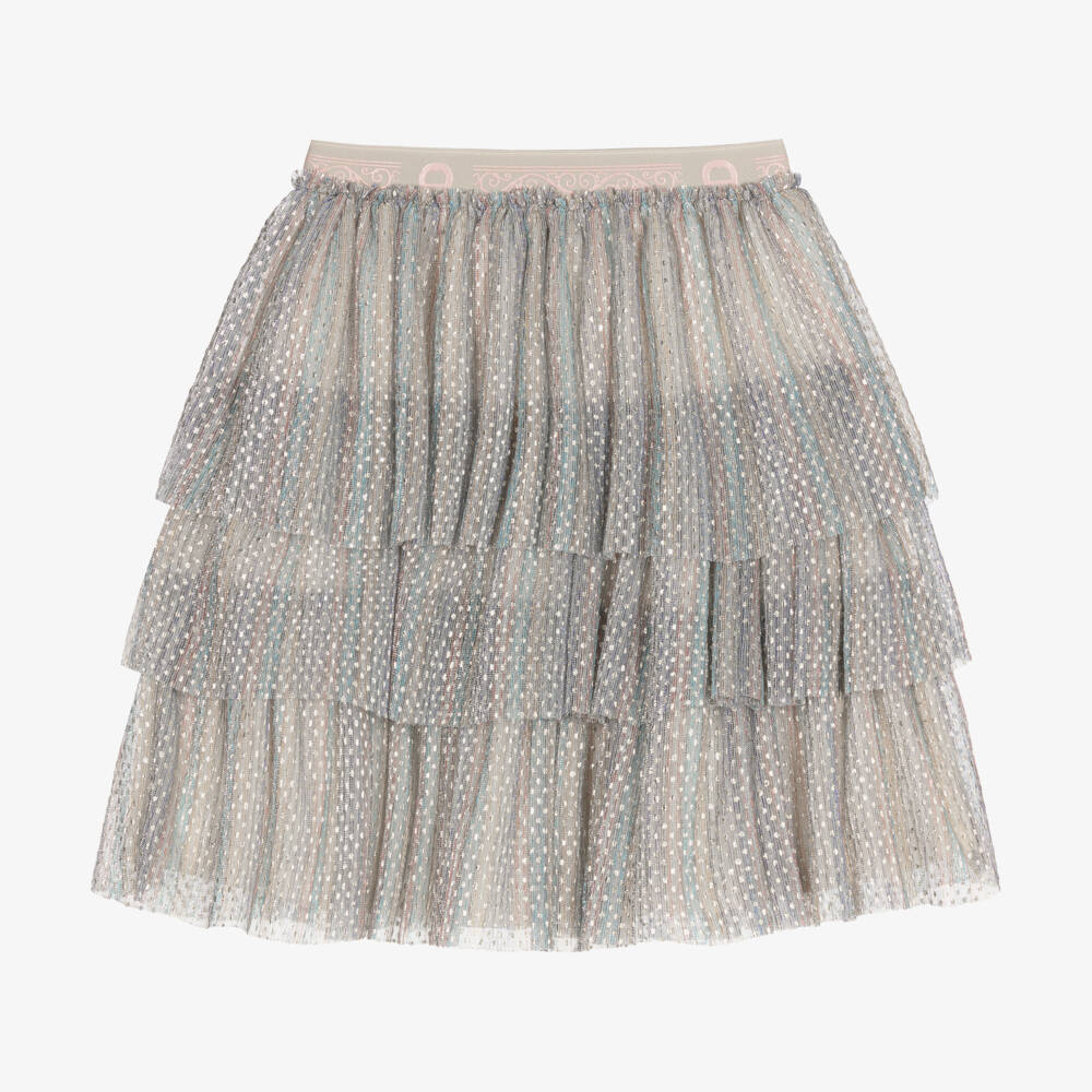 AIGNER-Girls Silver Tiered Mesh Skirt | Childrensalon Outlet