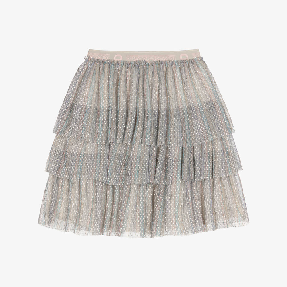 AIGNER-Girls Silver Tiered Mesh Skirt | Childrensalon Outlet