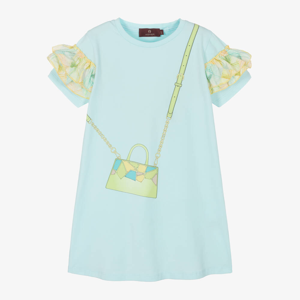 AIGNER-Girls Soft Blue Jersey Frock | Childrensalon Outlet