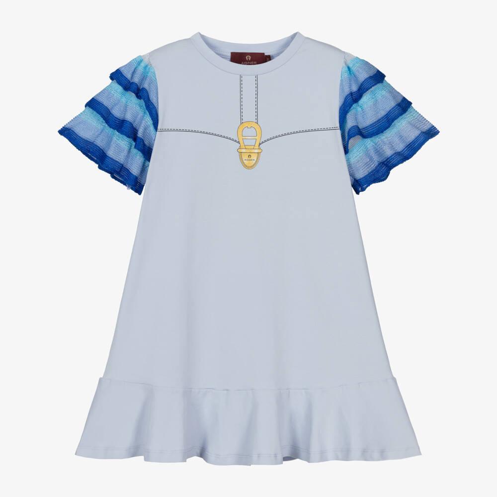 AIGNER-Girls Soft Blue Jersey Frock | Childrensalon Outlet