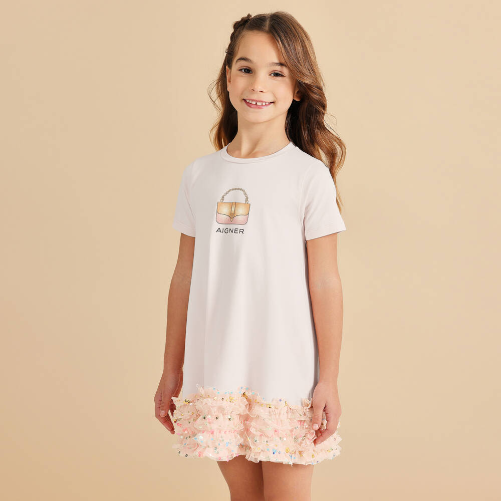AIGNER-Girls Soft Ivory Bag Motif Dress | Childrensalon Outlet