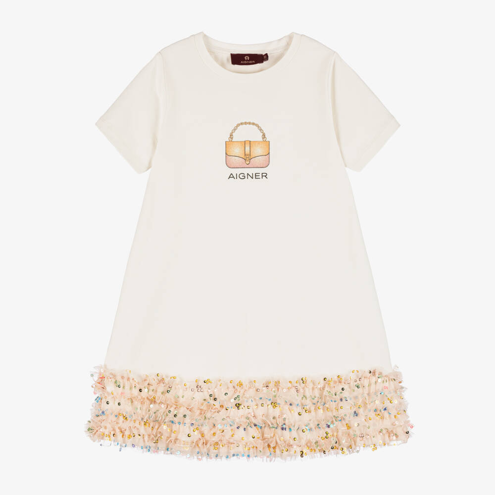 AIGNER-Girls Soft Ivory Bag Motif Dress | Childrensalon Outlet