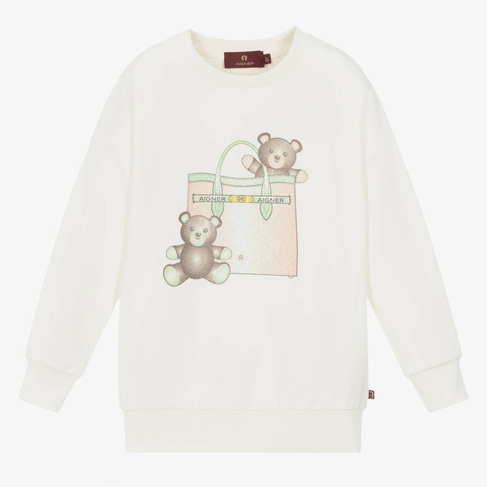 AIGNER-Girls Soft Ivory Bear Top | Childrensalon Outlet