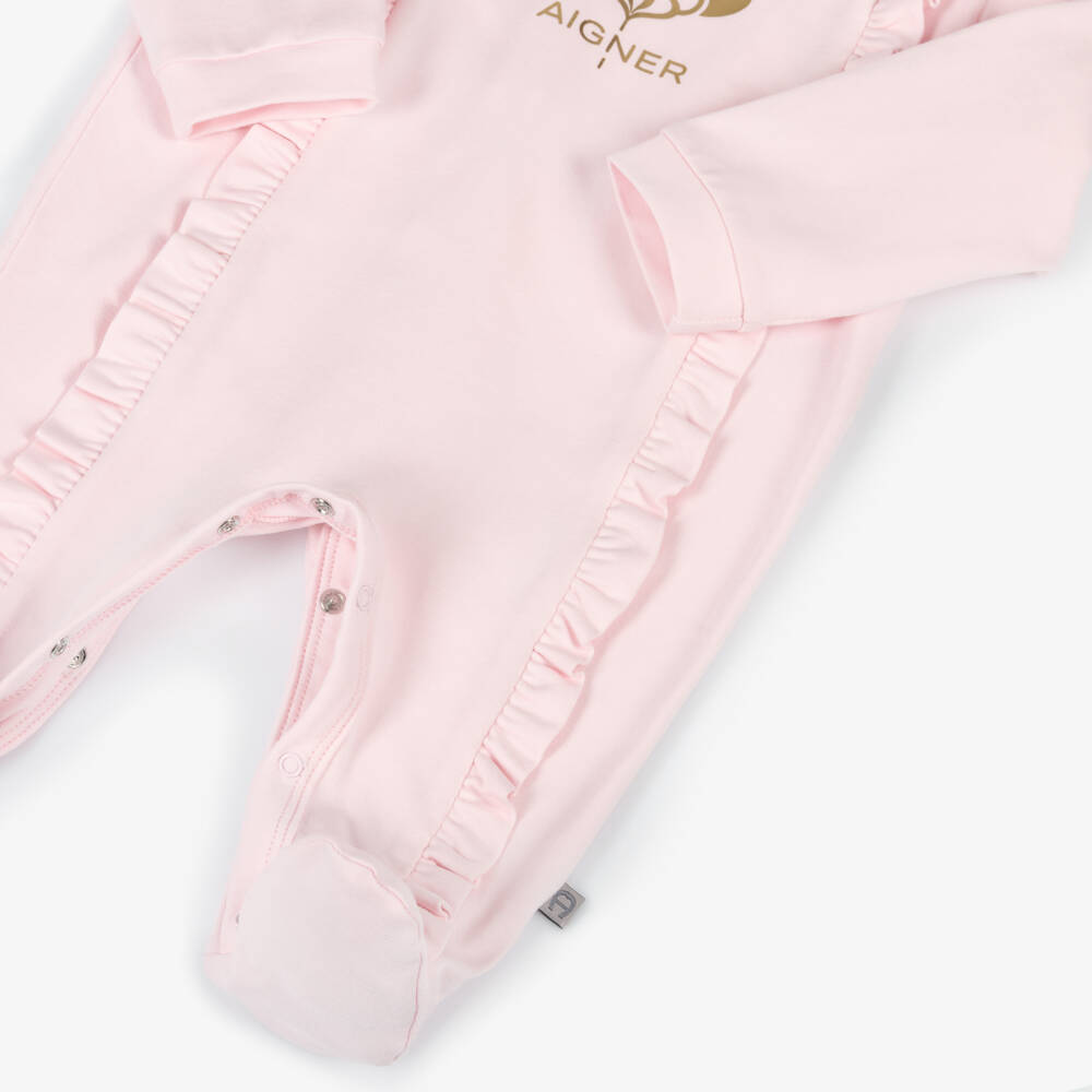 AIGNER-Girls Soft Pink Cotton Onesie | Childrensalon Outlet