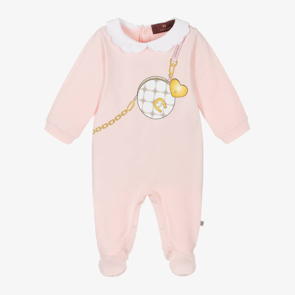 AIGNER-Girls Soft Pink Pima Babygrow | Childrensalon Outlet