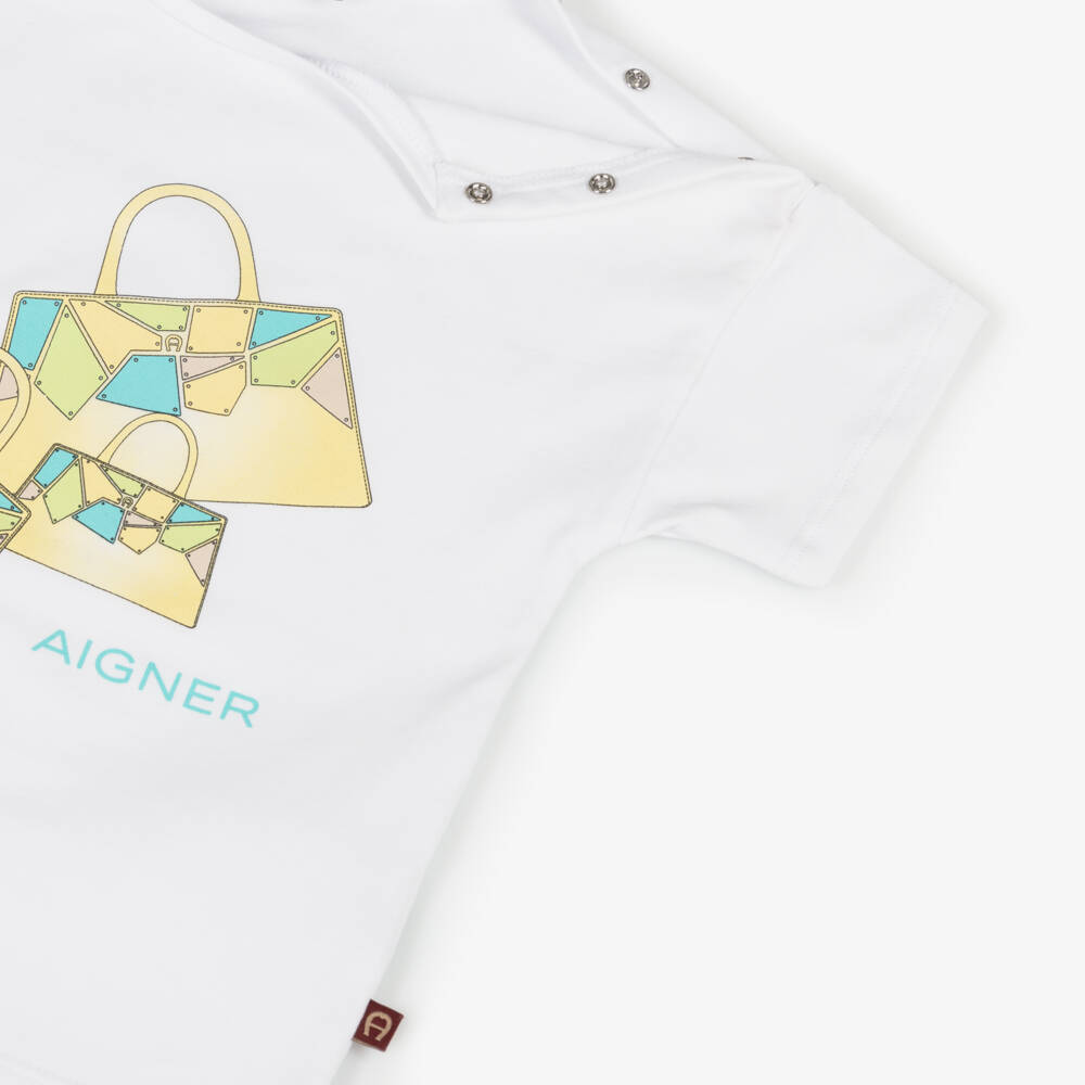 AIGNER-Girls Soft White Bag Print Tee | Childrensalon Outlet