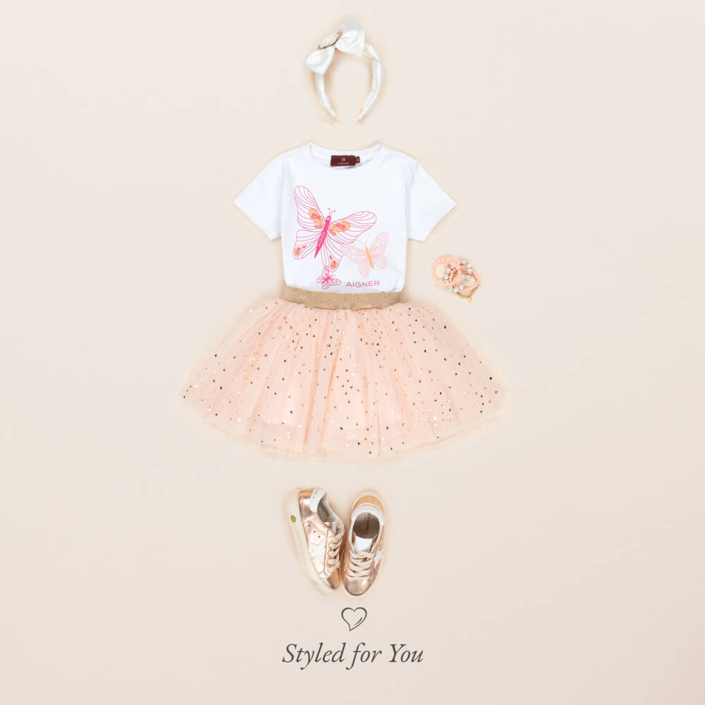 AIGNER-Мягкая белая футболка с бабочками для девочек | Childrensalon Outlet