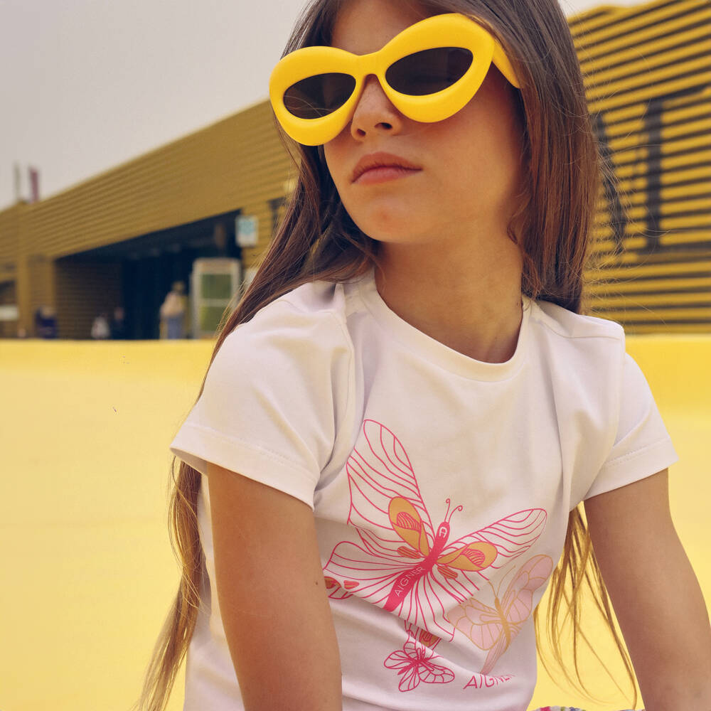 AIGNER-Мягкая белая футболка с бабочками для девочек | Childrensalon Outlet