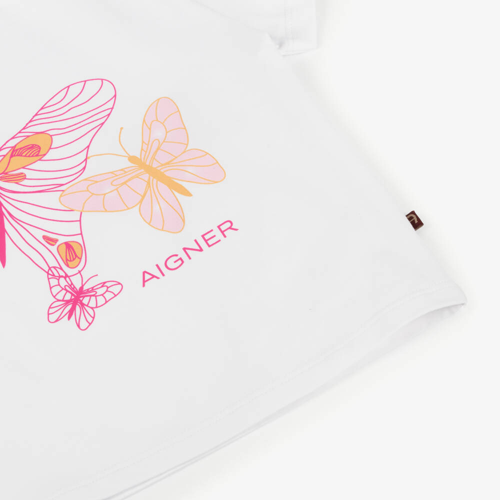 AIGNER-Мягкая белая футболка с бабочками для девочек | Childrensalon Outlet