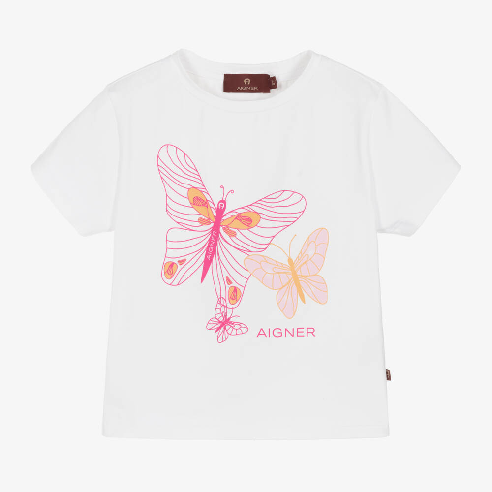 AIGNER-Girls Soft White Butterfly Tee | Childrensalon Outlet