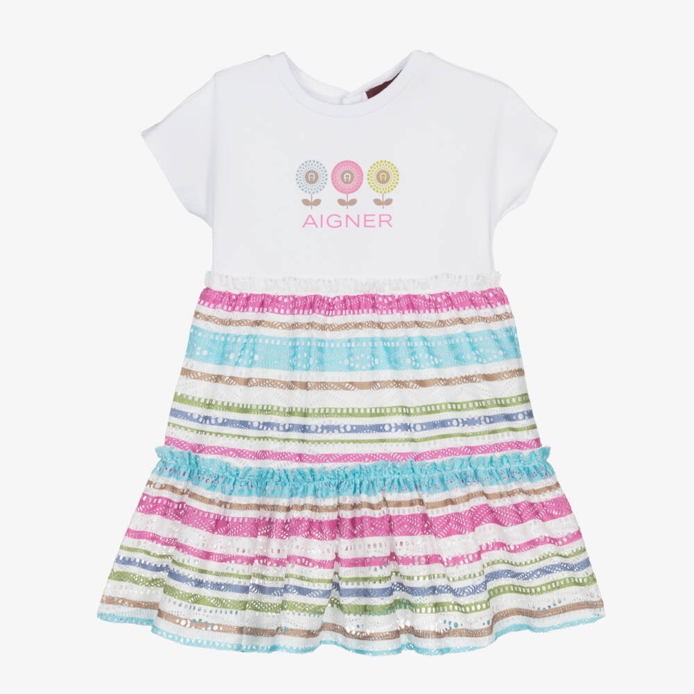 AIGNER-فستان قطني مخطط بالوردي للبنات | Childrensalon Outlet