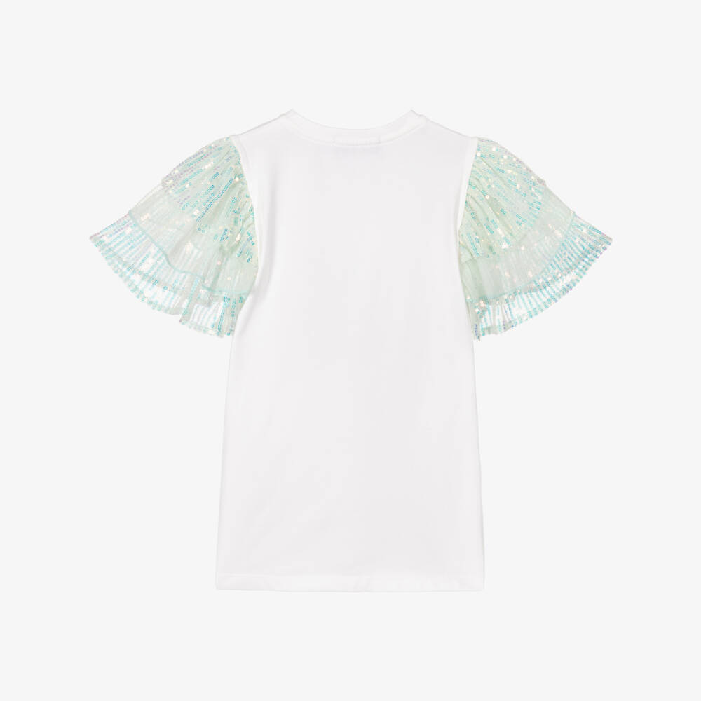 AIGNER-Girls White Cotton & Blue Sequin T-Shirt | Childrensalon Outlet
