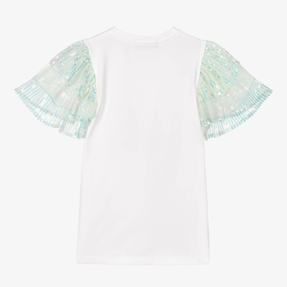 AIGNER-Белая хлопковая футболка с голубыми пайетками | Childrensalon Outlet
