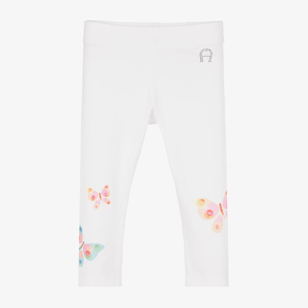AIGNER-Girls White Cotton Butterfly Leggings | Childrensalon Outlet
