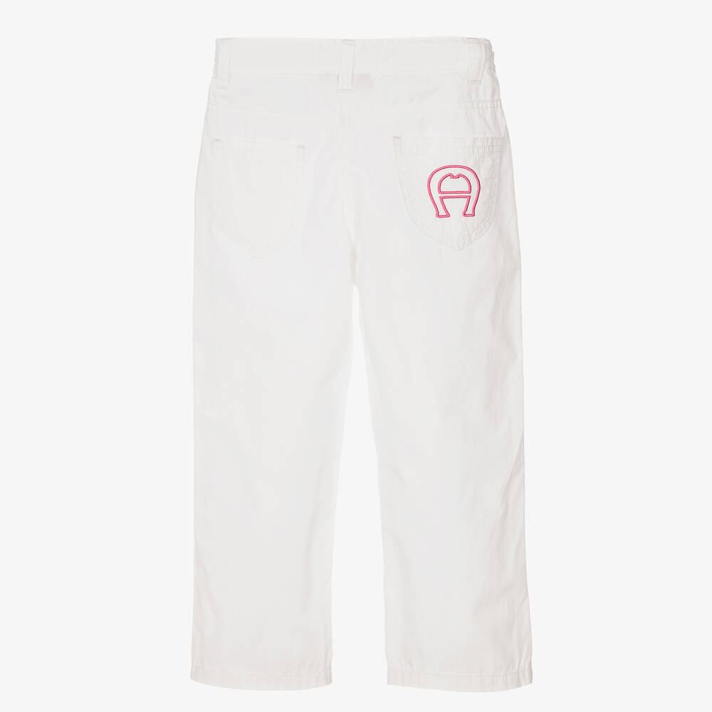 AIGNER-بنطلون قطن تويل لون أبيض للبنات | Childrensalon Outlet