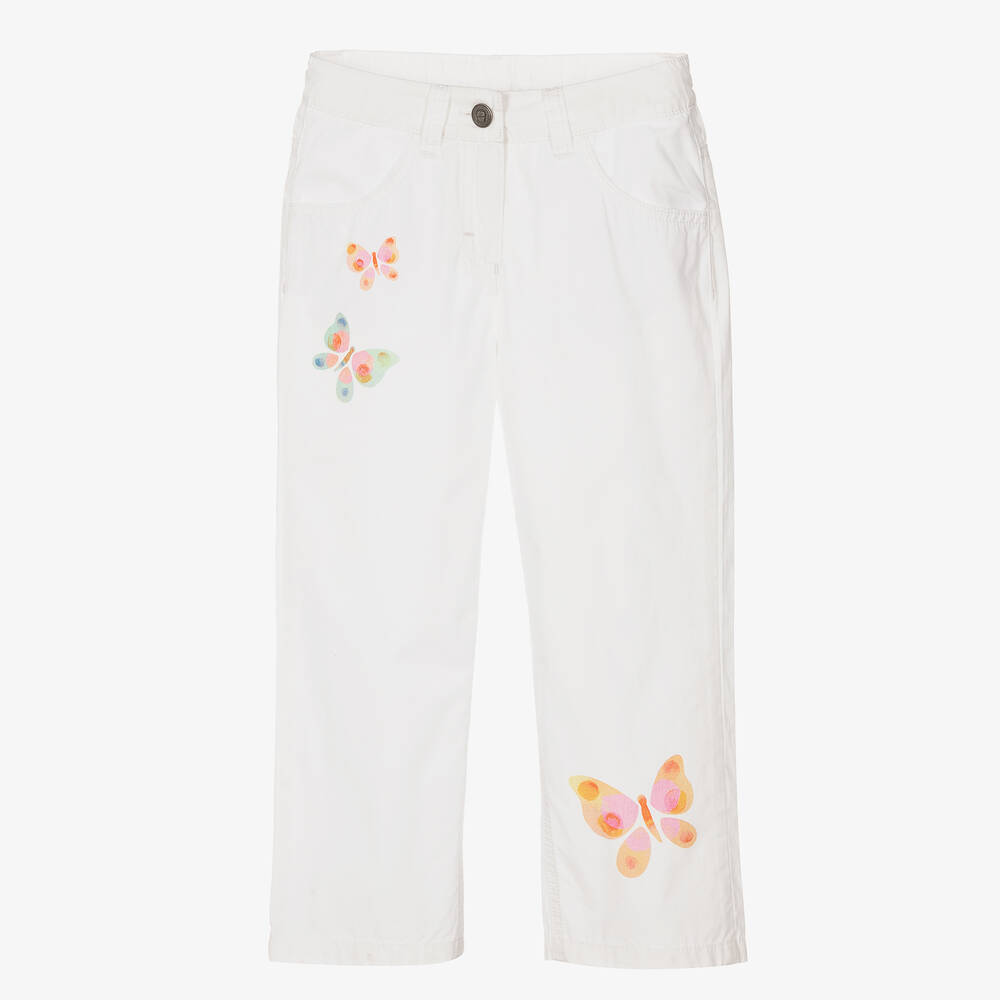 AIGNER - Girls White Cotton Butterfly Trousers | Childrensalon