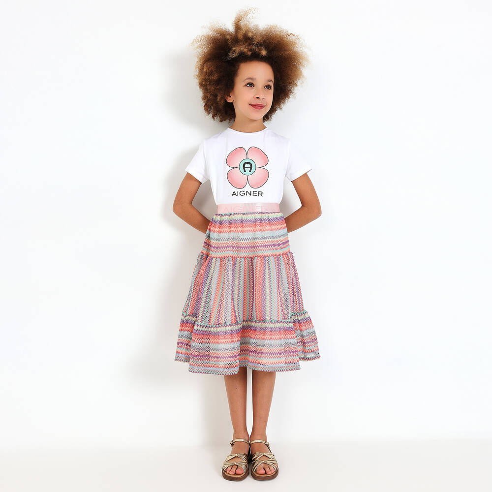 AIGNER-Girls White Cotton Flower T-Shirt | Childrensalon Outlet