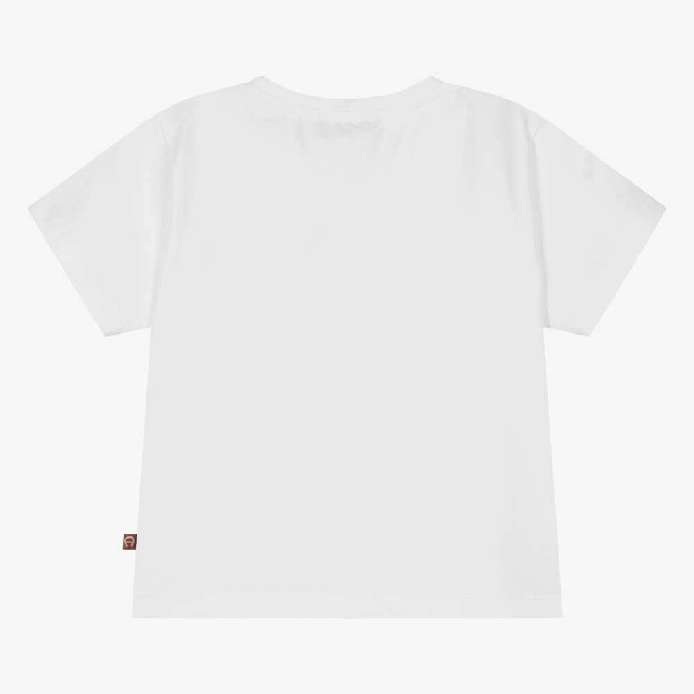 AIGNER-Girls White Cotton Flower T-Shirt | Childrensalon Outlet