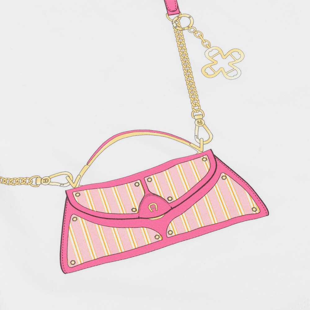 AIGNER-Girls White Cotton Handbag Illusion Tee | Childrensalon Outlet