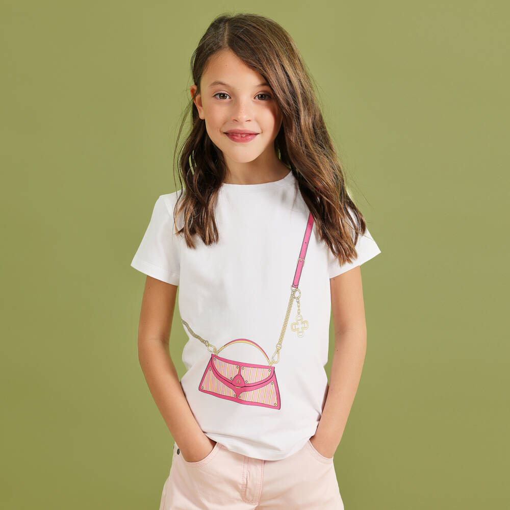 AIGNER-Girls White Cotton Handbag Illusion Tee | Childrensalon Outlet