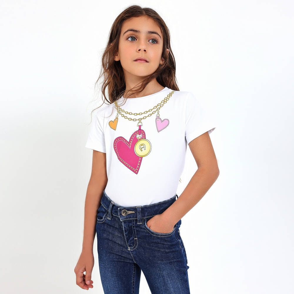 AIGNER-Girls White Cotton Heart & Chain T-Shirt | Childrensalon Outlet