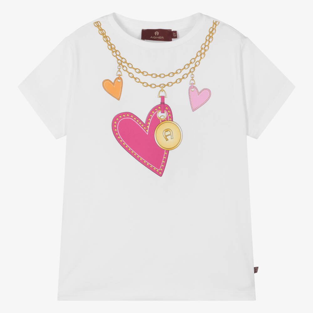AIGNER-Белая хлопковая футболка с принтом-цепочкой | Childrensalon Outlet