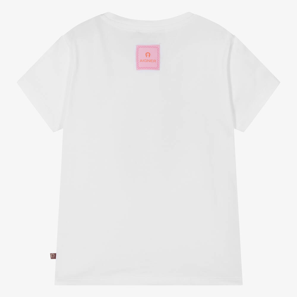 AIGNER-Girls White Cotton Heart & Chain T-Shirt | Childrensalon Outlet